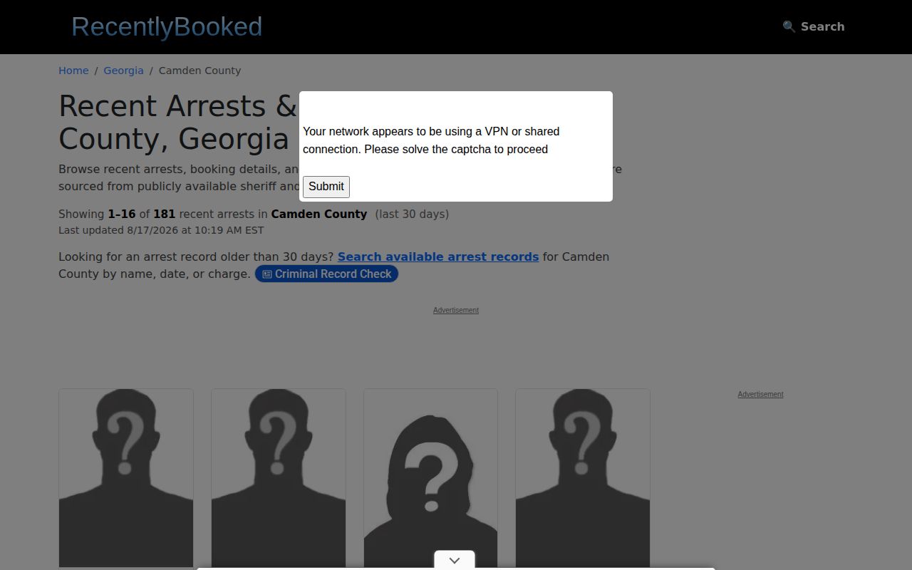 Recently Booked unofficial Camden County arrest archive