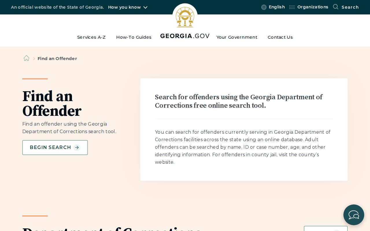 Georgia Department of Corrections offender search for state custody